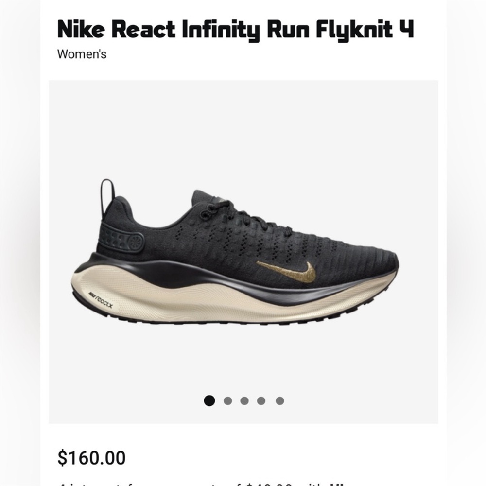 NWOT Nike React Infinty Run Flyknit 4 in black with gold accent women’s …
